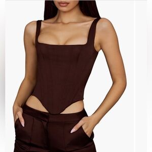House of CB Rafa Satin Longline Brown Corset Top